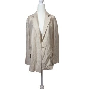 Comme Moi Beige‎ Linen Blend Blazer Single Button Lightweight Women's Jacket